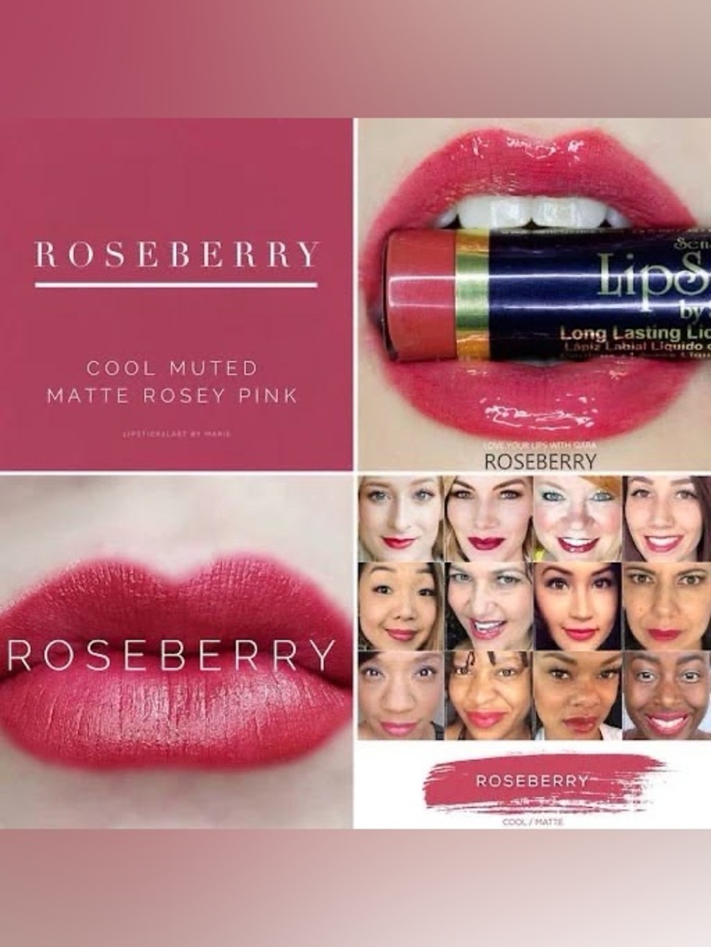LipSense Roseberry Cool Muted Rosey Pink Lipstick